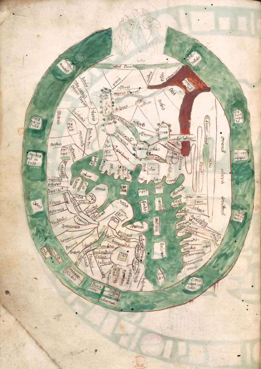 Mapa světa, f.2v z Polychronicon, c.1400 (vellum) od Ranulf Higden