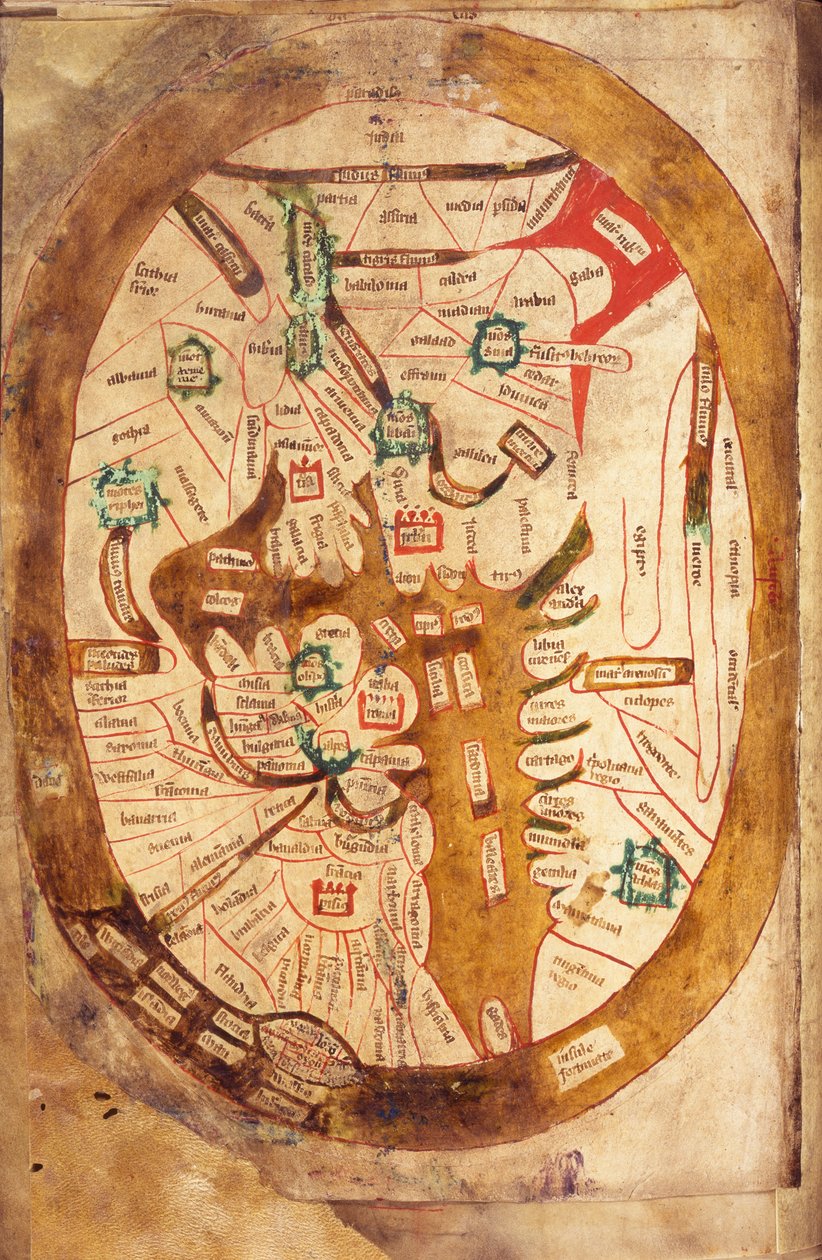 Ms.89 Higden fol.13v Mapa světa (inkoust na pergamenu) od Ranulf Higden