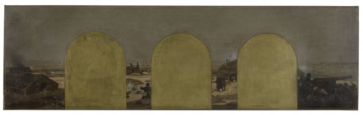Skica pro kabinet prefekta pařížské radnice: Baterie na hradbách: Obléhání Paříže v roce 1870 od Raoul Joseph Arus