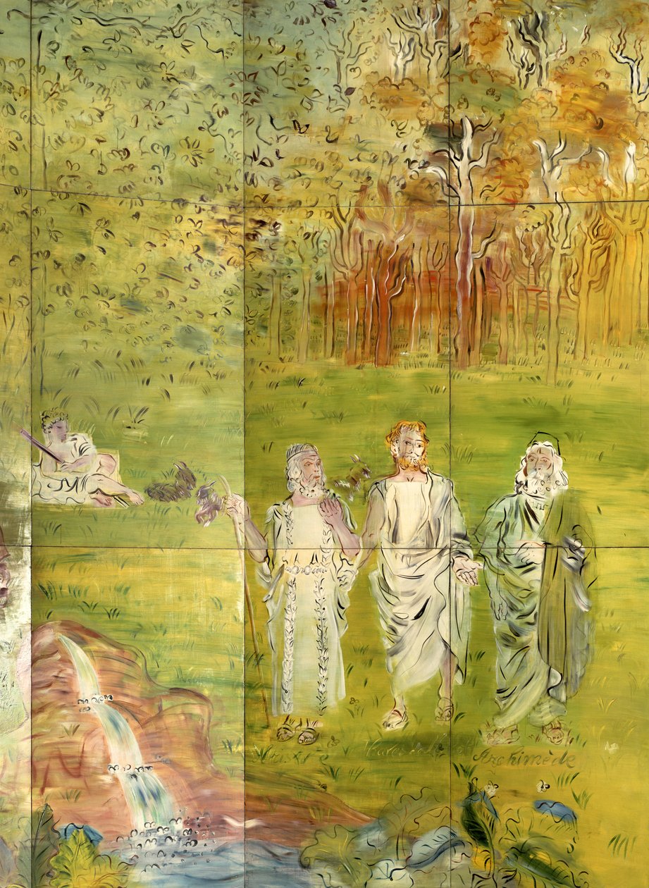 Archimedes (287-212 př. n. l.), Thalés (625-547 př. n. l.) a Aristoteles (384-322 př. n. l.) z knihy "La Fee Electricite". od Raoul Dufy