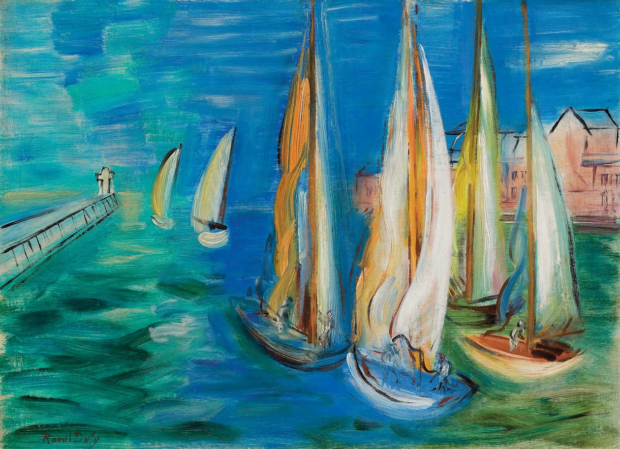 Odjezd plachetnic z Deauville; Depart des voiliers a Deauville, asi 1930 (olej na plátně) od Raoul Dufy
