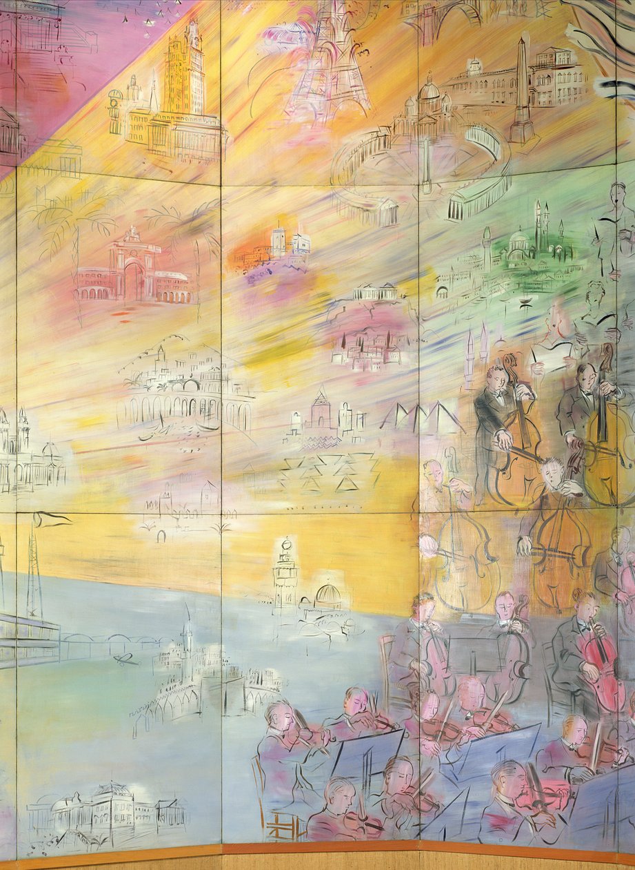 La Fee Electricite, detail levé strany s vyobrazením orchestru od Raoul Dufy