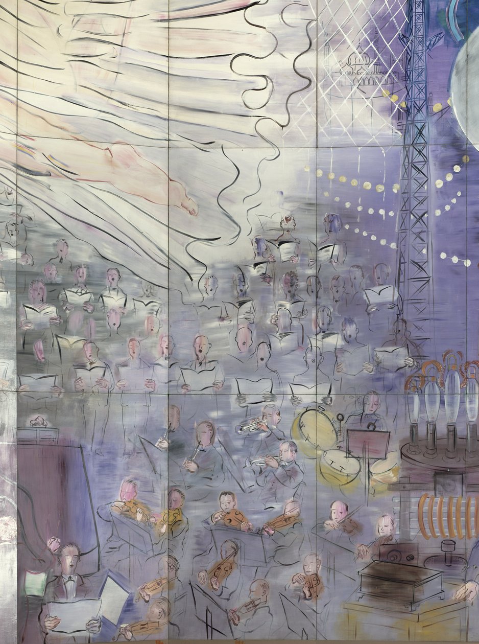 La Fee Electricite, detail levé strany s vyobrazením orchestru od Raoul Dufy