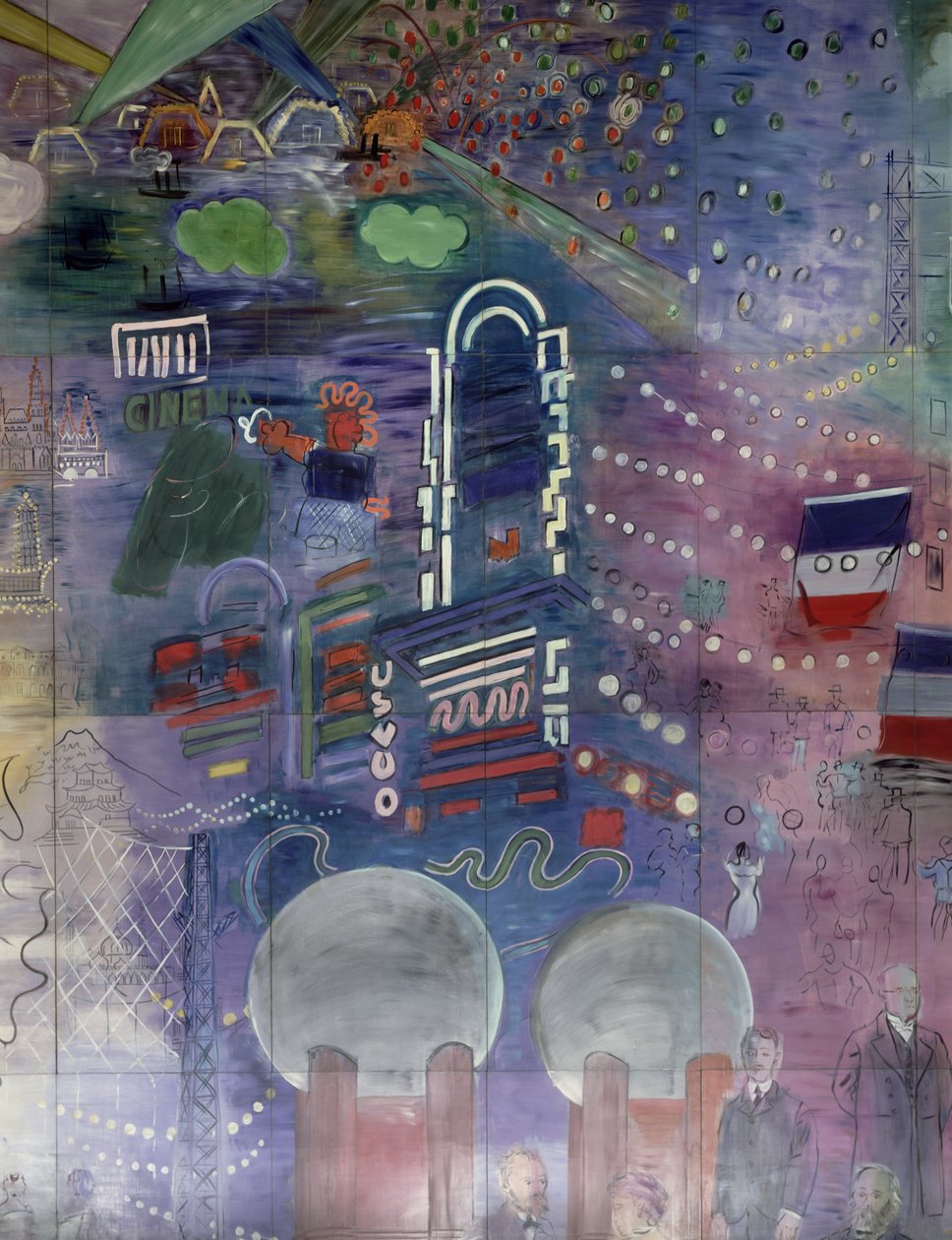 La Fee Electricite, detail levé strany s nočním osvětlením od Raoul Dufy