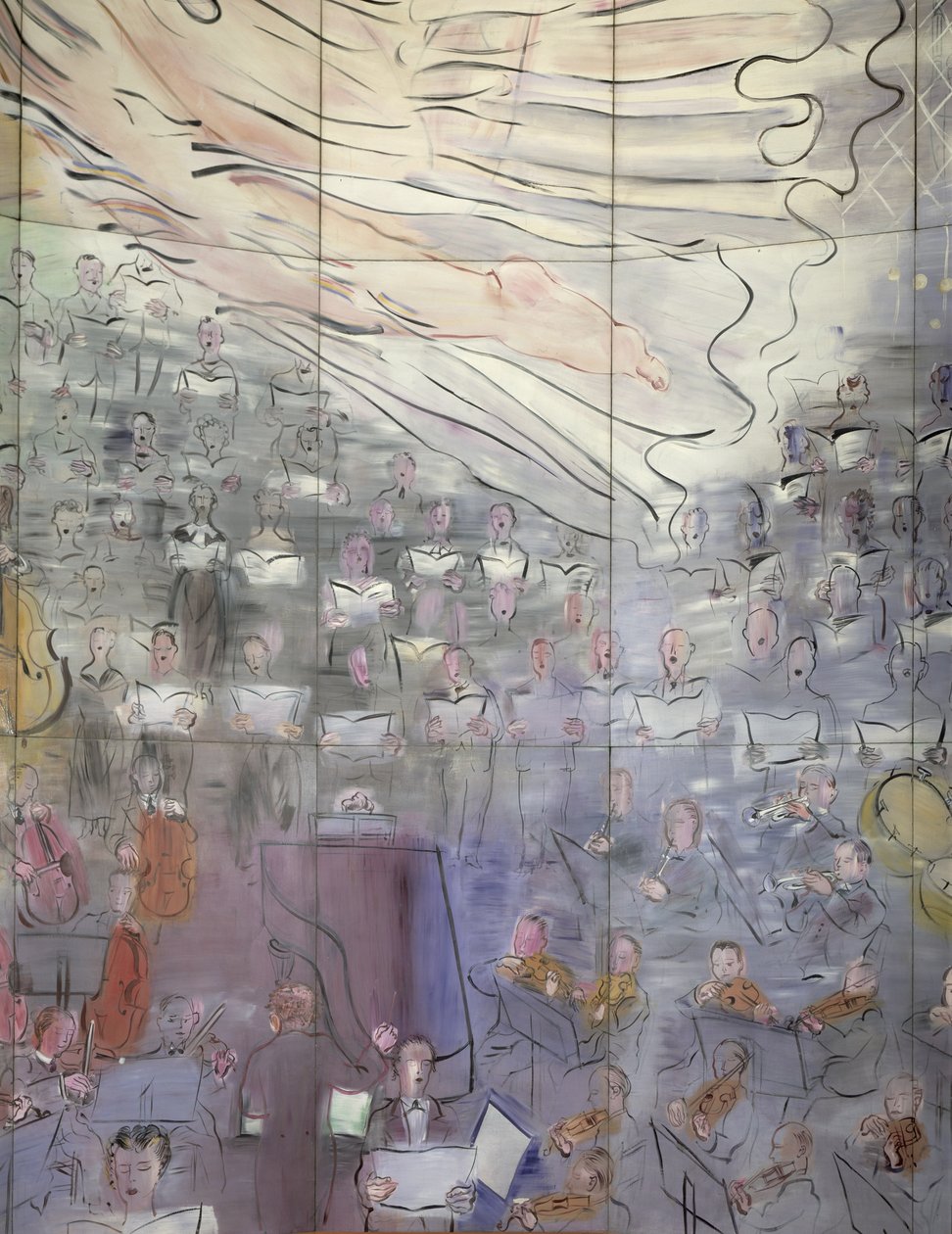 La Fee Electricite, detail levé strany s vyobrazením zpěváků od Raoul Dufy