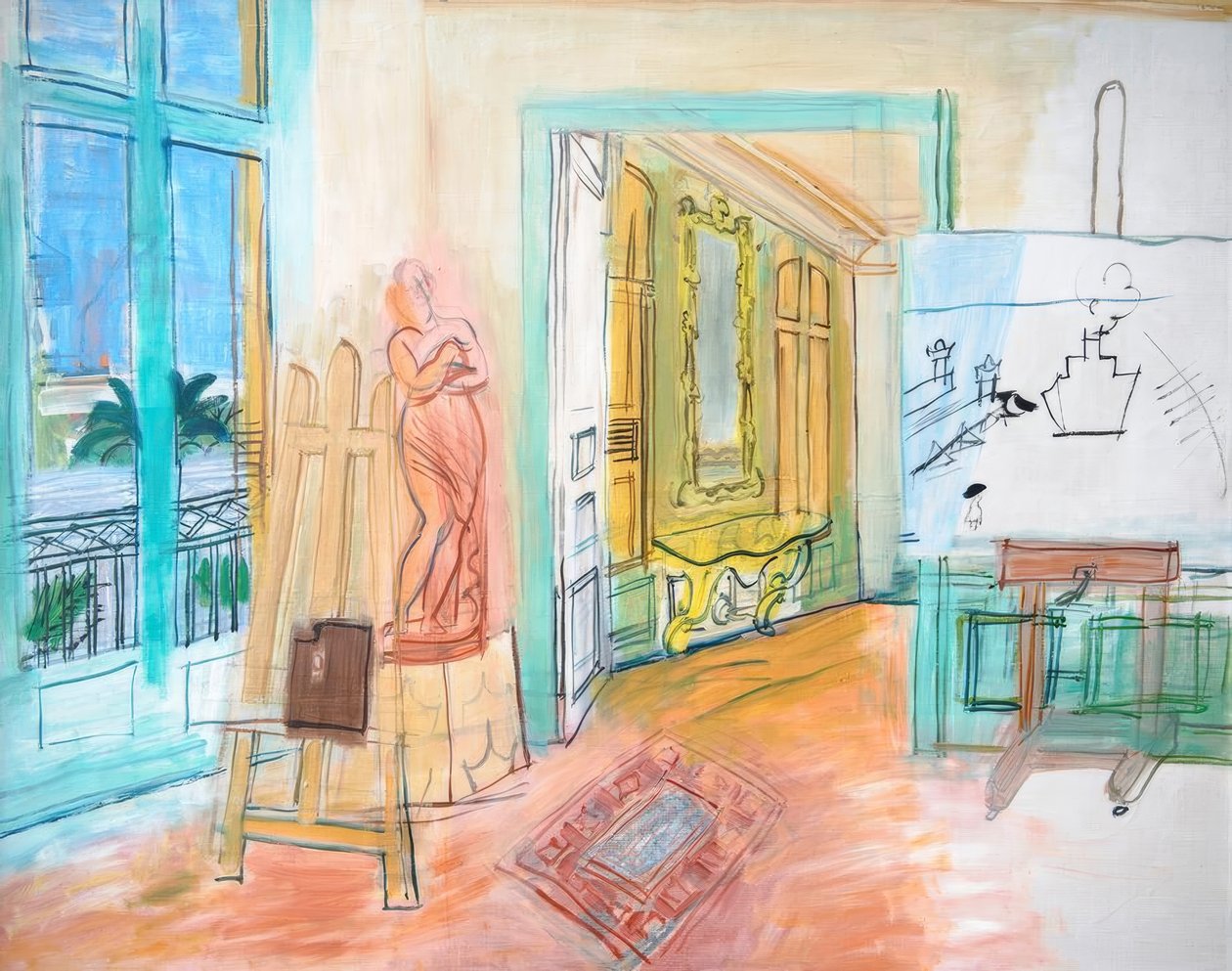 Malířský ateliér s červenou sochou od Raoul Dufy