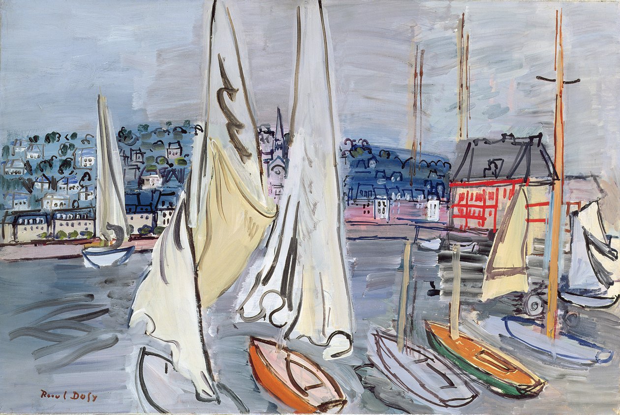 Plachetnice v přístavu Deauville od Raoul Dufy