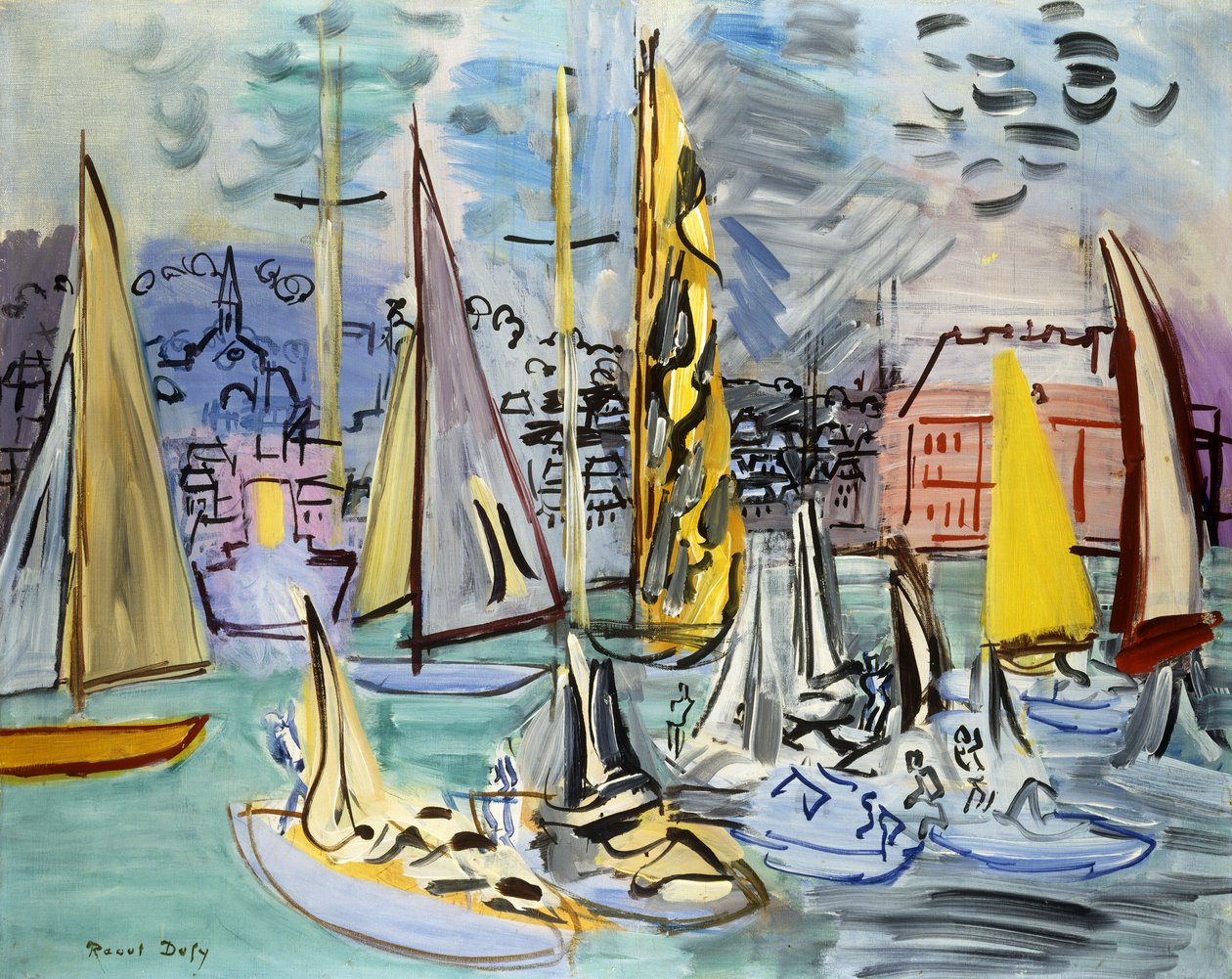 Plachetnice v přístavu v Deauville; Voiliers dans le Port de Deauville od Raoul Dufy
