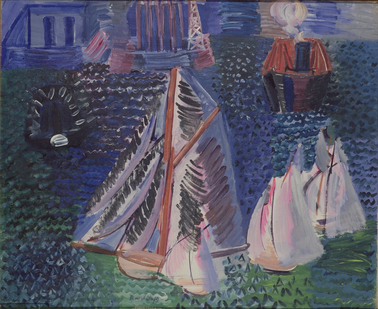 Plachetnice v přístavu Le Havre, asi 1925 (olej na plátně) od Raoul Dufy
