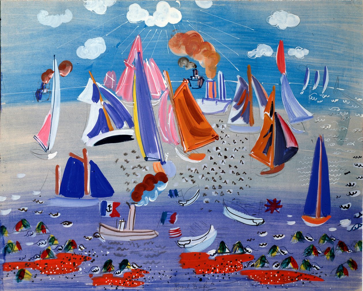 Moře a lodě - Kvaš na papíře, asi 1930 od Raoul Dufy