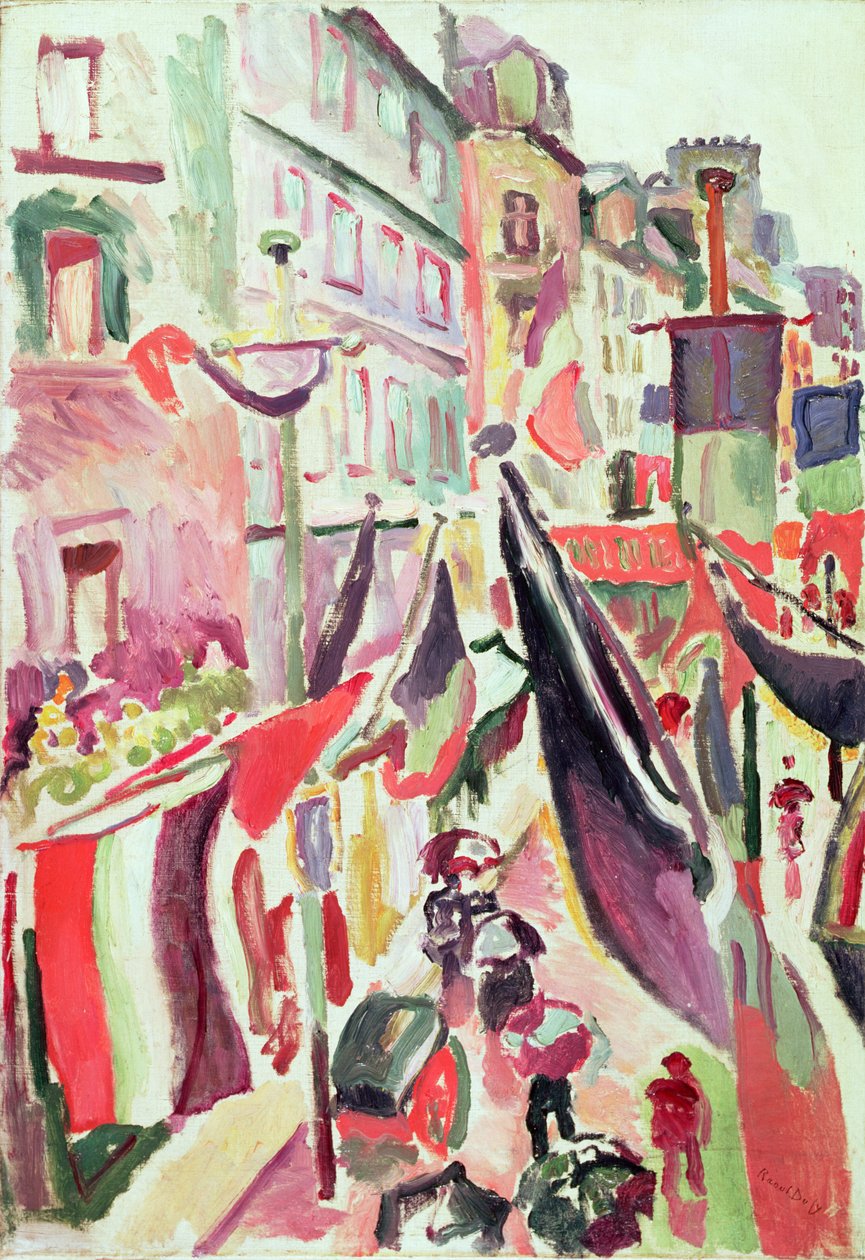 Ulice s vlajkami, Le Havre (olej na plátně) od Raoul Dufy