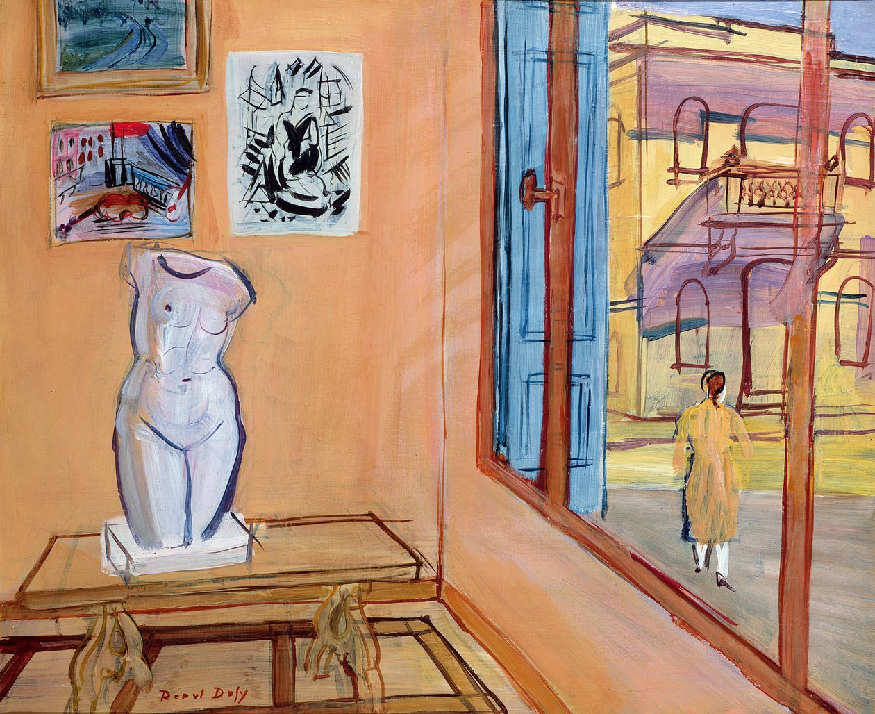 Ateliér s torzem, asi 1946 (olej na desce) od Raoul Dufy