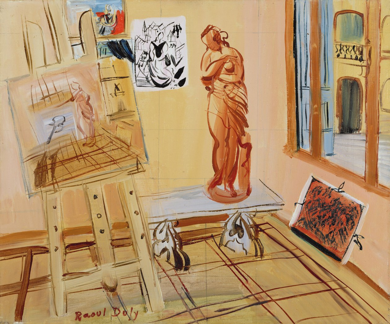 Umělcův ateliér, asi 1942-45 (olej na plátně čtverečkovaném grafitem) od Raoul Dufy