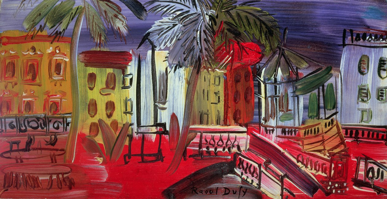 Tribuna na náměstí, Hyeres, asi 1938 (panel) od Raoul Dufy
