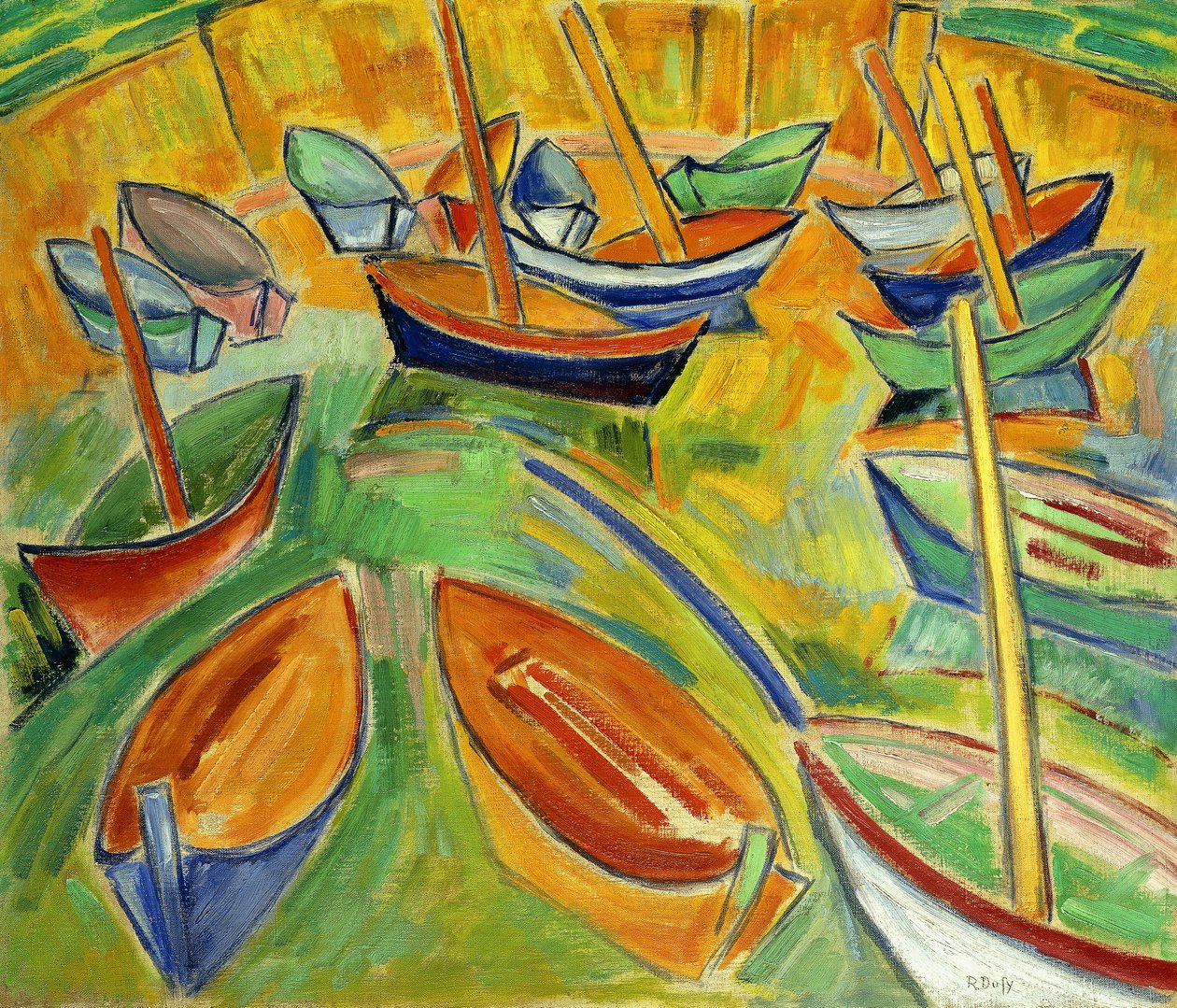 Bárky v Martigues; Le Barques a Martigues, asi 1907 (olej na plátně) od Raoul Dufy