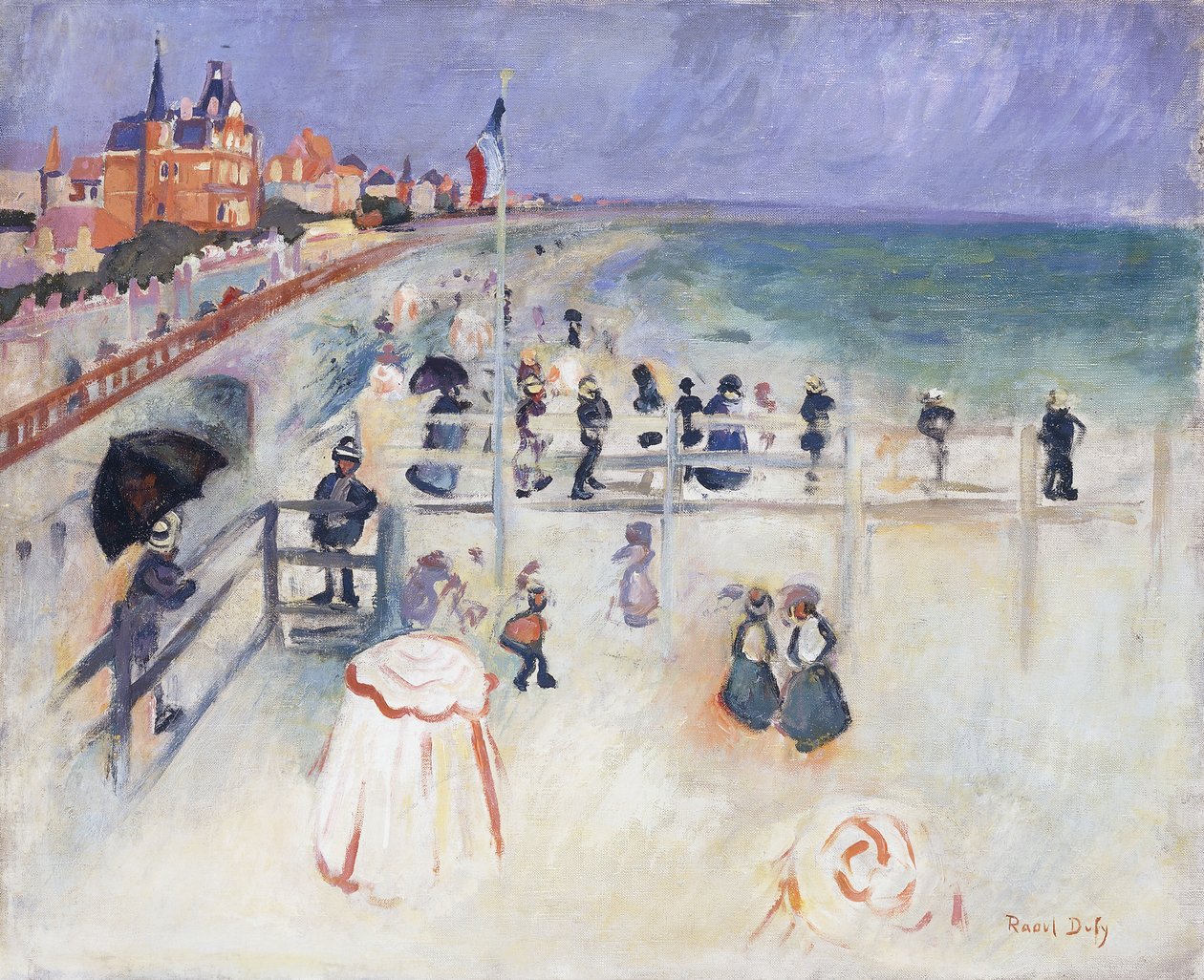Pláž v Sainte-Adress; La Plage de Sainte-Adress, asi 1905 (olej na plátně) od Raoul Dufy