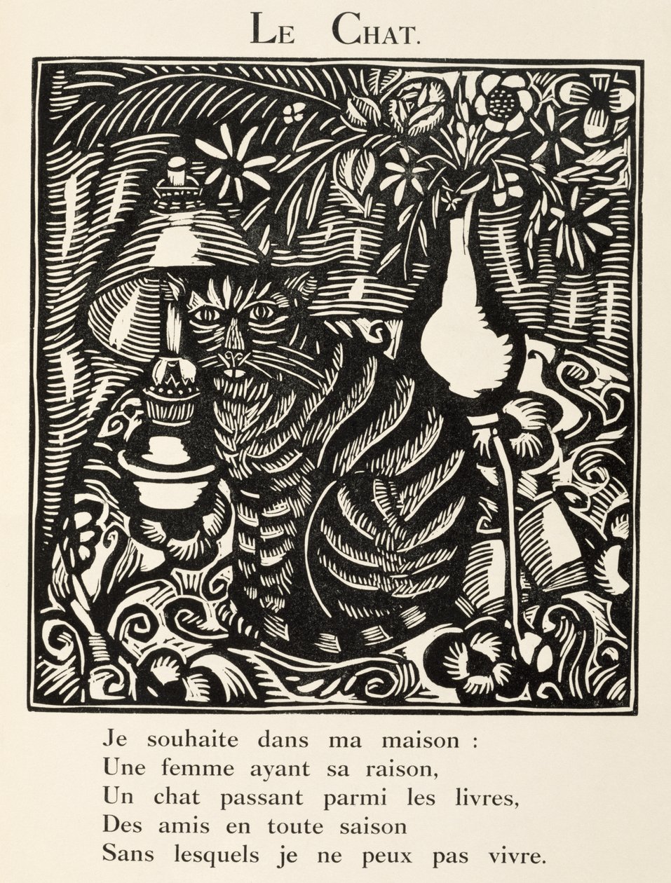Kočka, ilustrace z knihy "Bestiář aneb Orfeův průvod od Raoul Dufy