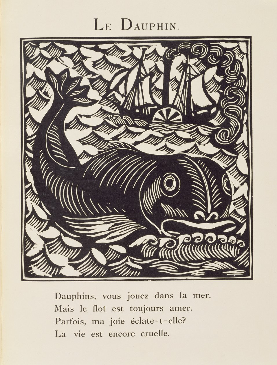 Delfín, ilustrace z "Bestiáře" nebo "Orfeova procesí od Raoul Dufy