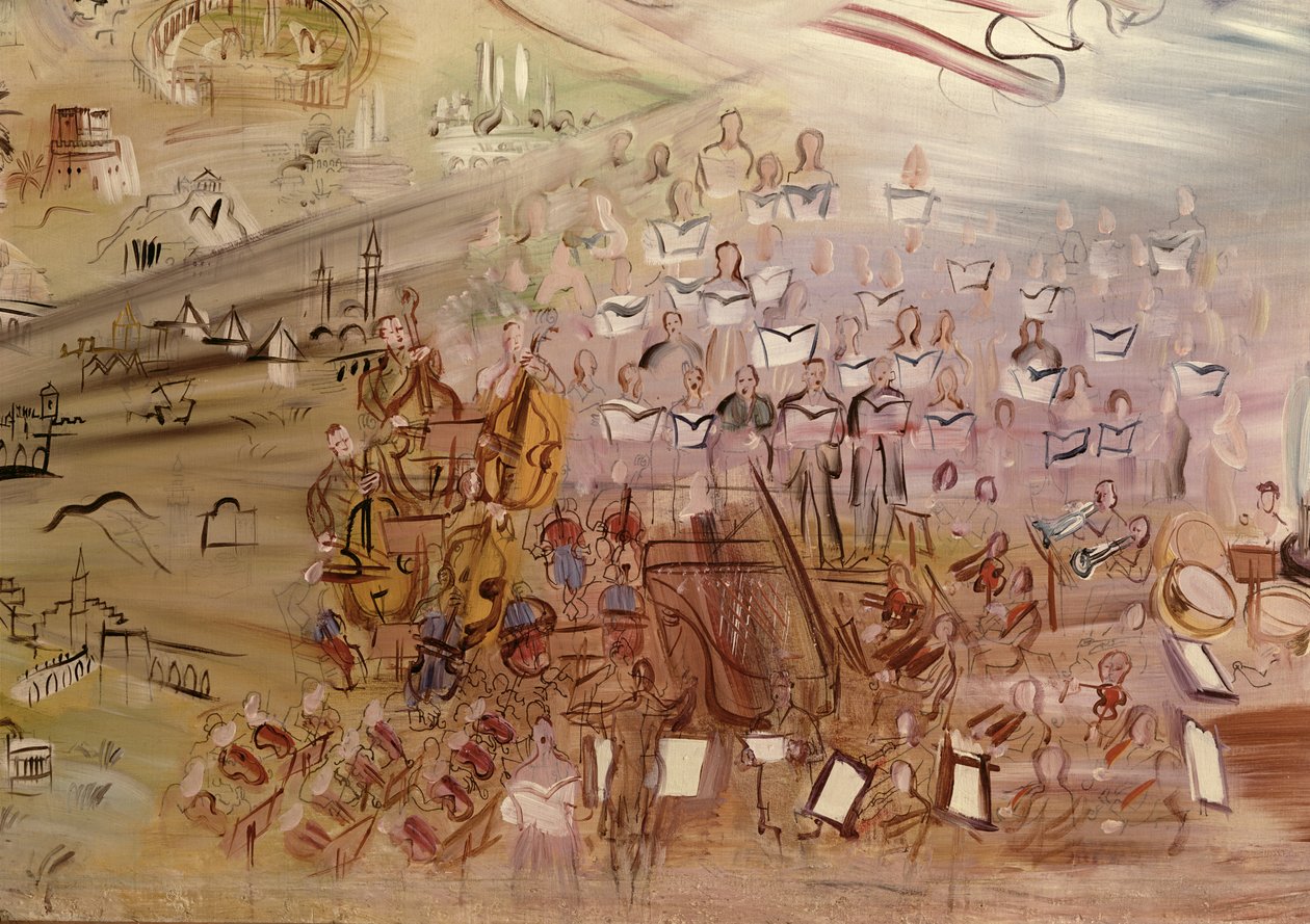 Příběh elektřiny, studie pro La Fee Electricite, detail levé části zobrazující orchestr od Raoul Dufy