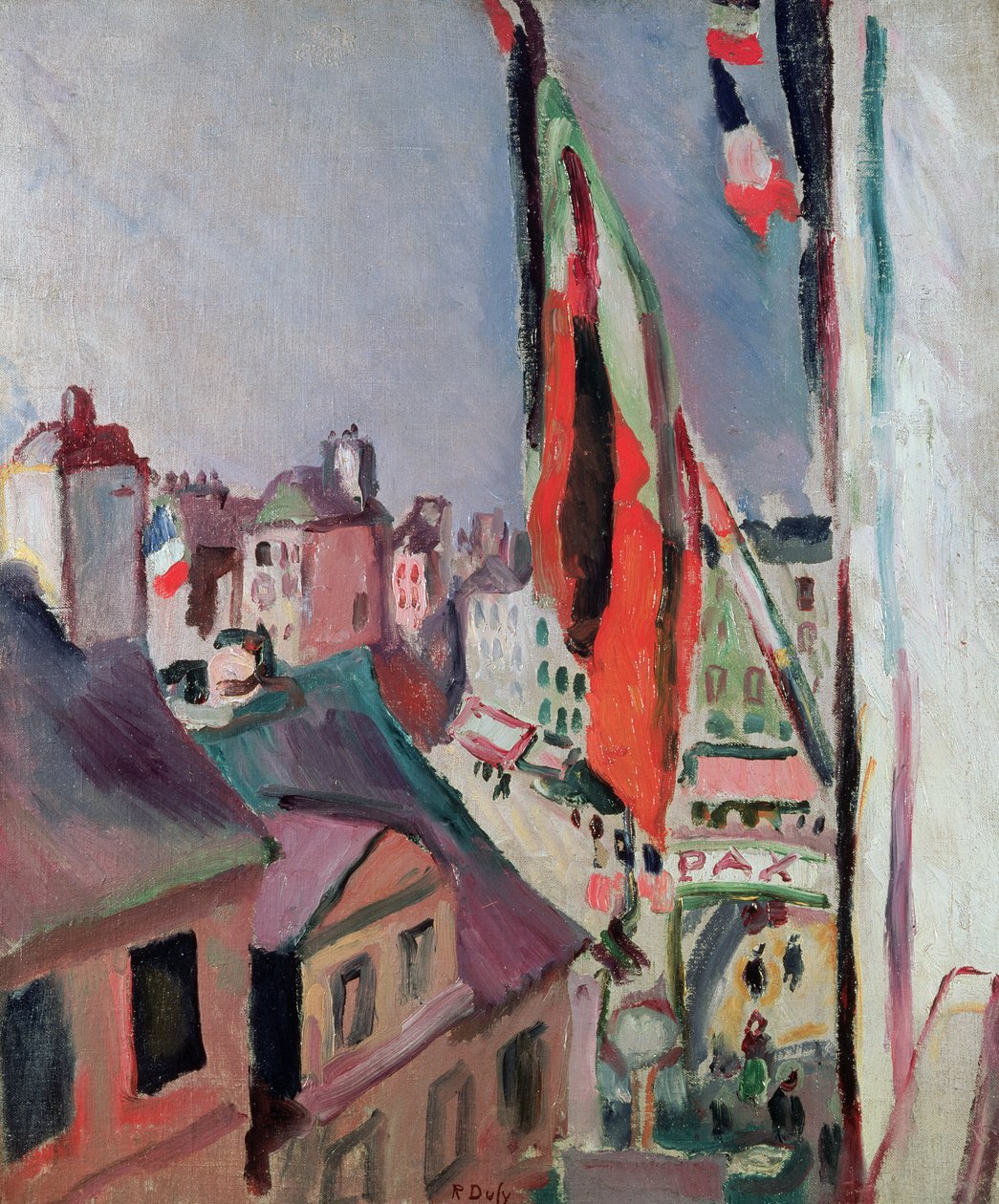 Ulice vyzdobená vlajkami od Raoul Dufy
