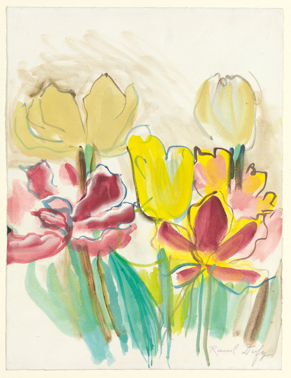 Tulipány pro Colettin herbář, cca 1948 (kvaš a akvarel na papíře) od Raoul Dufy