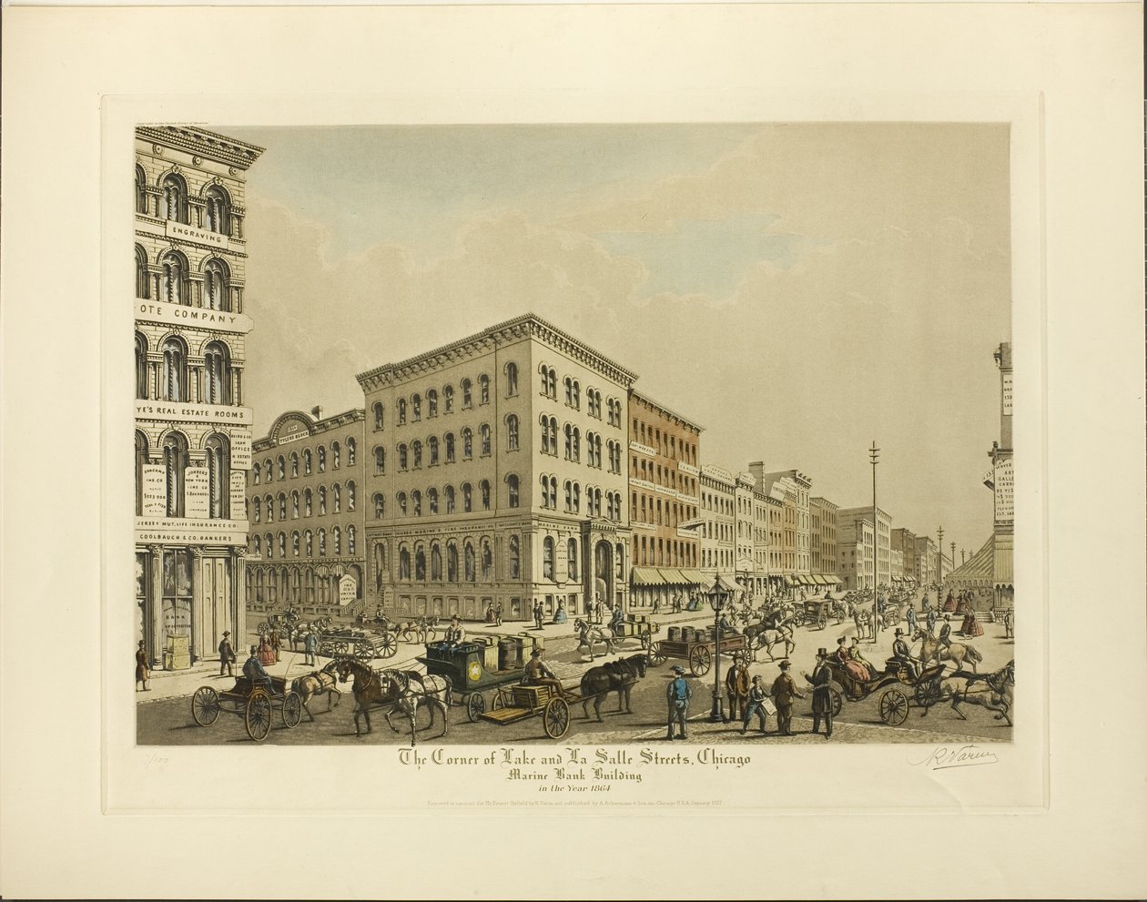 Corner of Lake a La Salle Streets, Chicago, Marine Bank Building v roce 1864 od Raoul Varin