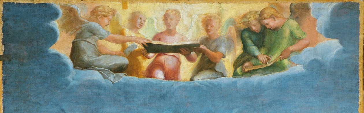 Detail sv. Cecílie obklopené sv. Pavlem, sv. Janem Evangelistou, sv. Augustinem a Máří Magdalenou, kolem roku 1513 od Raffaello Sanzio Raphael