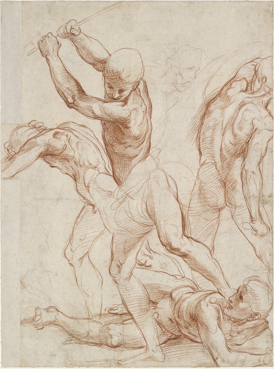Recto: Boj pěti mužů. Verso: Některé nepatrné obrazové studie, WA1846.193 od Raffaello Sanzio Raphael