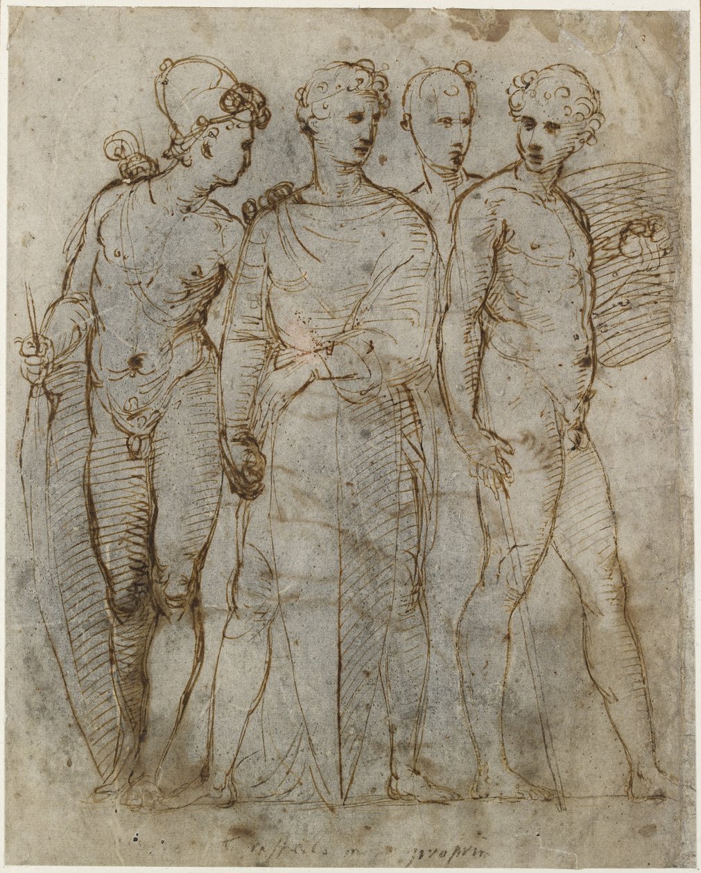 Recto: Čtyři stojící vojáci; , WA1846.164 od Raffaello Sanzio Raphael