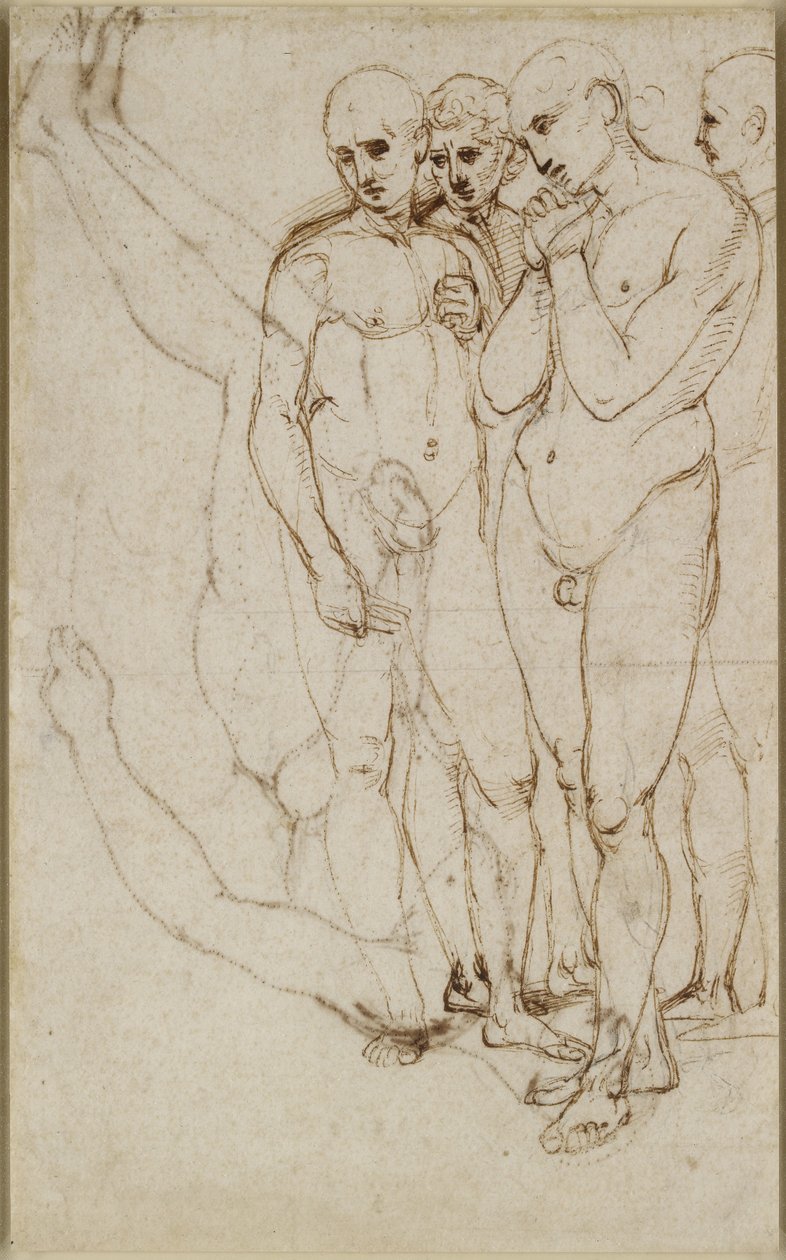 Recto: Studie čtyř stojících mužů v pietě, WA1846.171 od Raffaello Sanzio Raphael