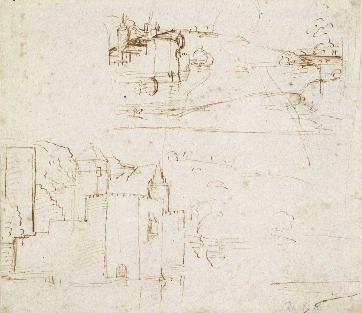 Recto: Dvě samostatné skici krajin, WA1846.152b od Raffaello Sanzio Raphael