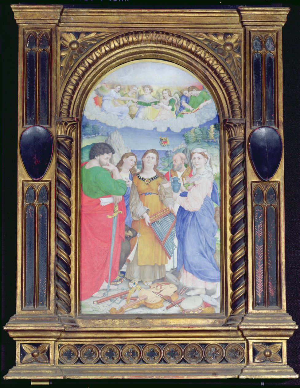 Svatá Cecílie obklopená sv. Pavlem, sv. Janem Evangelistou, sv. Augustinem a Máří Magdalenou (kvaš na pergamenu) (viz 182507 a 228955) od Raffaello Sanzio Raphael