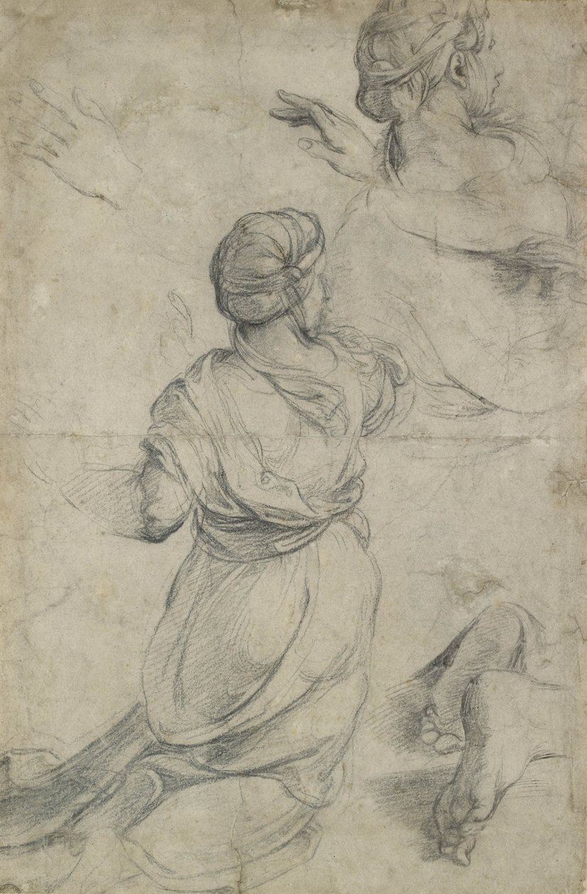 Studie pro dvě klečící ženy (černá křída) od Raffaello Sanzio Raphael