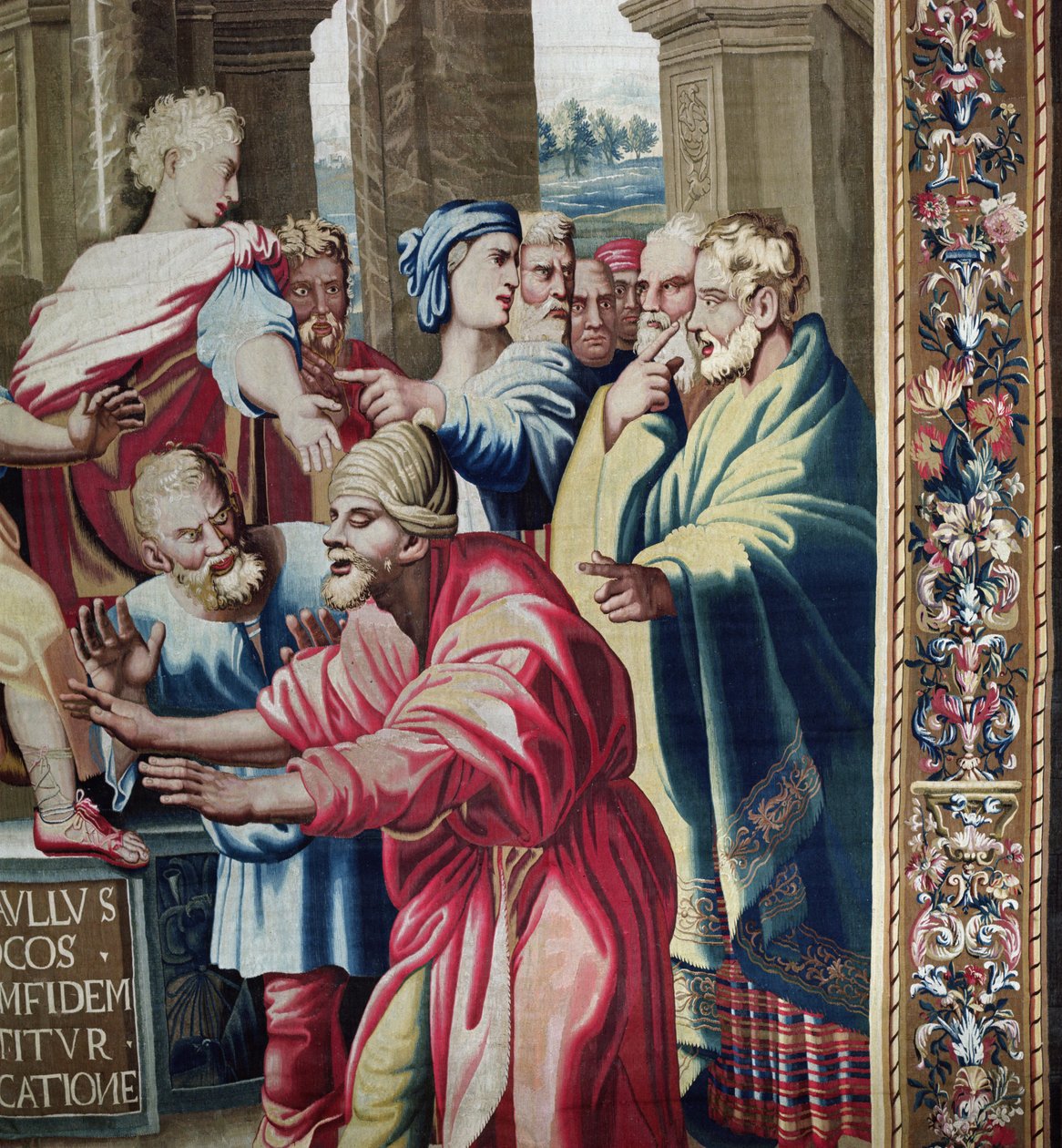 Tapiserie zobrazující Skutky apoštolů, oslepení Elymasa detail o oslepeném Elymase Čaroděje, tkané v dílně v Beauvais pod vedením Philippa Behagle 1641-1705, 1695-9 od Raffaello Sanzio Raphael