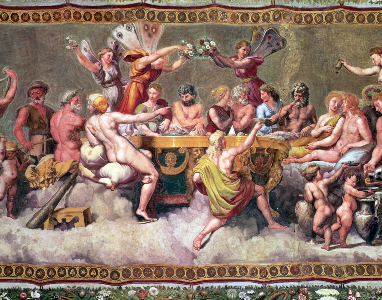 Hostina bohů, nástropní malba Námluvy a svatba Amora a Psýché detail fresky 57688 od Raffaello Sanzio Raphael