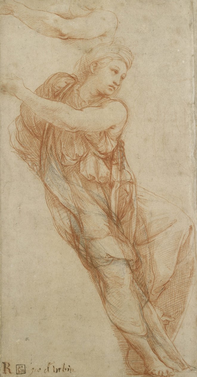 Frygická Sibyla (červená křída s trochou černé křídy na lesklém papíře) od Raffaello Sanzio Raphael