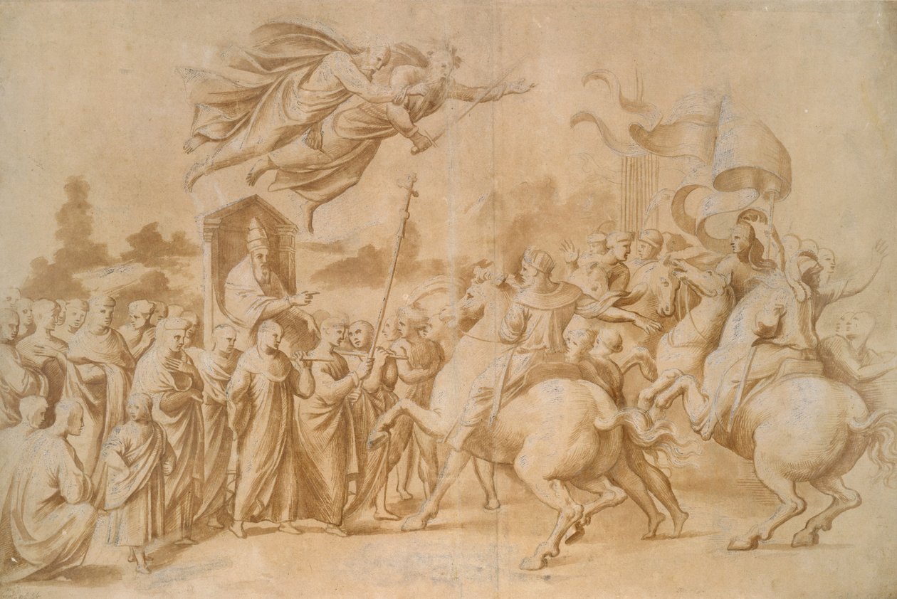 Attilovo odražení (hnědá barva zvýrazněná kvašem na papíře) od Raffaello Sanzio Raphael