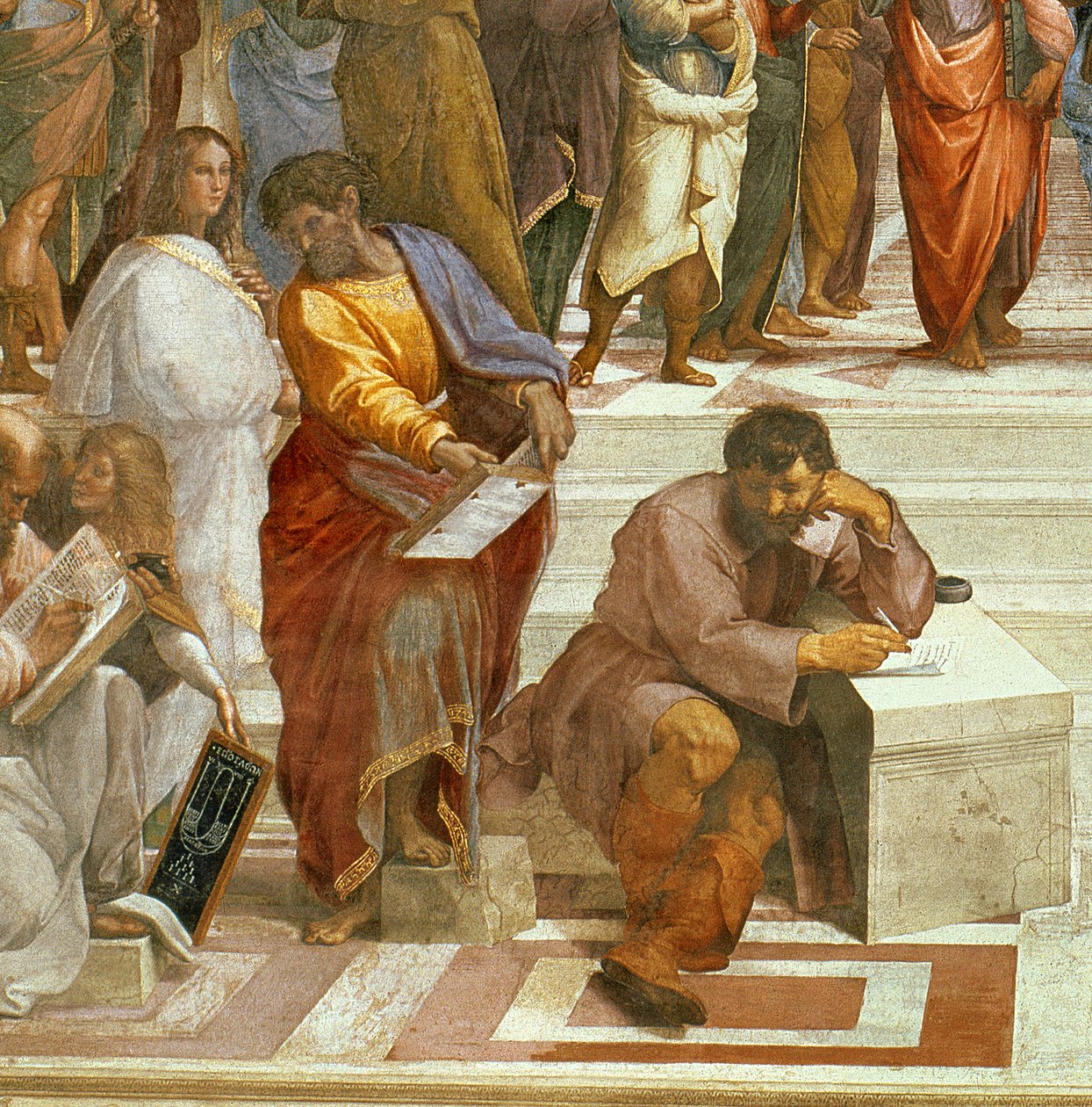 Athénská škola, detail postav na levé straně, detail fresky 1510-11 z 87597 od Raffaello Sanzio Raphael
