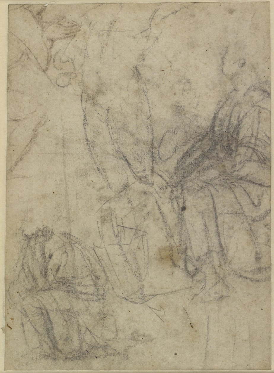 Verso: Hrubé náčrtky klečících postav, WA1846.174 od Raffaello Sanzio Raphael