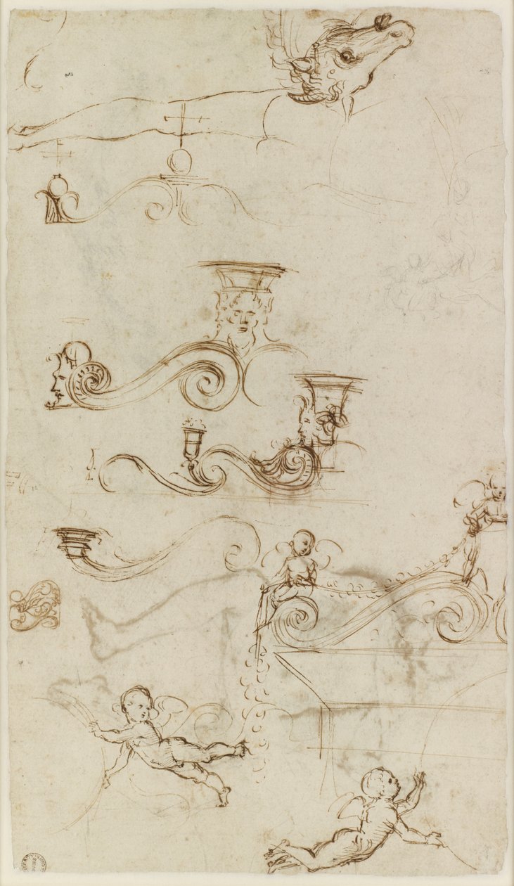 Verso: List studií převážně ornamentálních detailů, WA1846.147 od Raffaello Sanzio Raphael