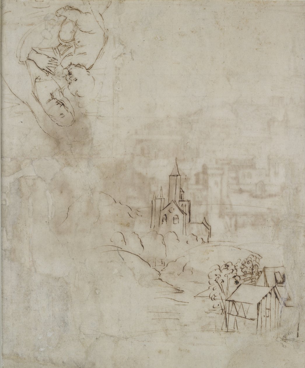 Verso: Lehká skica Panny kojící Ježíška a další krajina pro Pala Colonna, WA1846.10 od Raffaello Sanzio Raphael