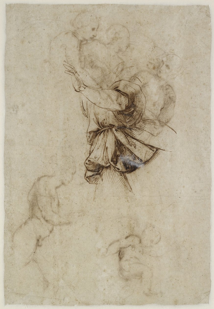 Verso: Studie andělského oděvu, WA1846.190 od Raffaello Sanzio Raphael