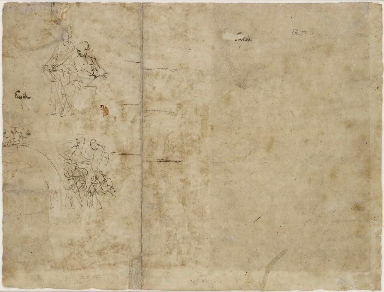 Verso: Dvě skici figur, kompoziční skica pro kapli Chigi, Santa Maria della Pace, WA1846.194 od Raffaello Sanzio Raphael
