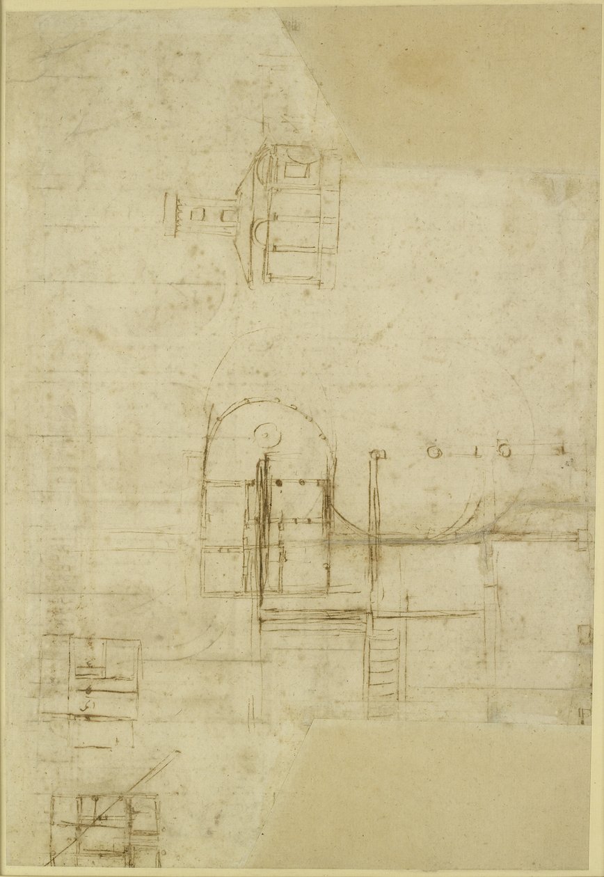 Verso: Různé hrubě načrtnuté půdorysy, WA1846.215 od Raffaello Sanzio Raphael
