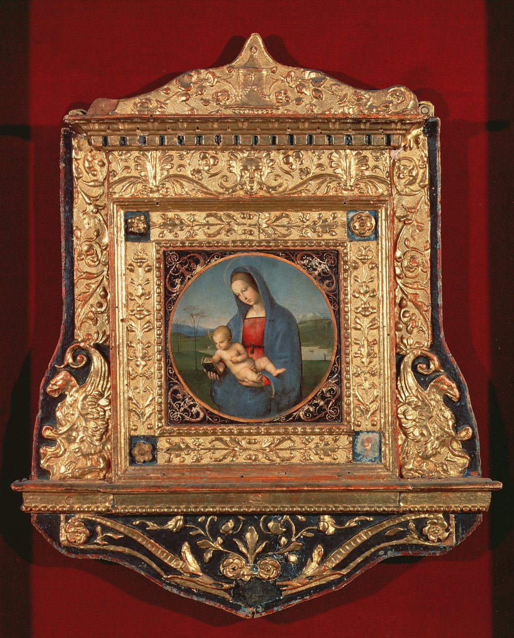 Panna a dítě, také nazývaná Madonna Conestabile (s rámem), c.1502-4, (olej na dřevě) od Raffaello Sanzio Raphael