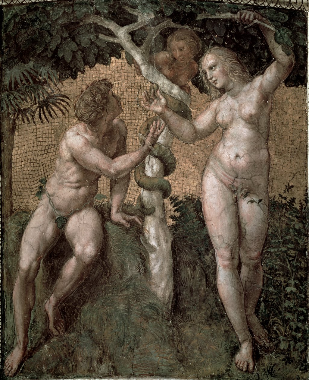 Adam a Eva, ze Stanza della Segnatura, kolem 1508-11 od Raffaello Sanzio Raphael