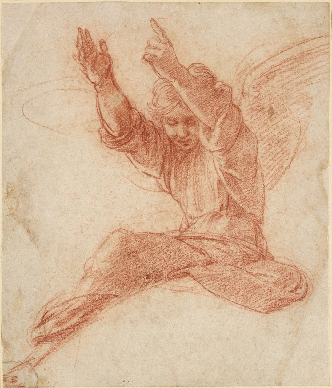 An Angel, WA1846.208 (červená křída nad nějakým slepým stylusem) od Raffaello Sanzio Raphael