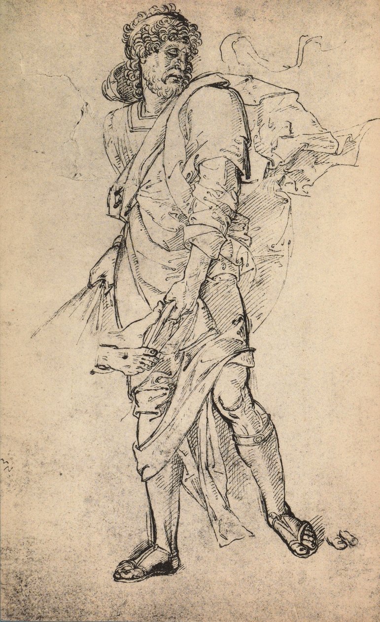 Mužská postava s pláštěm; kresba od Raphaela. Gallerie dellAccademia, Benátky od Raffaello Sanzio Raphael
