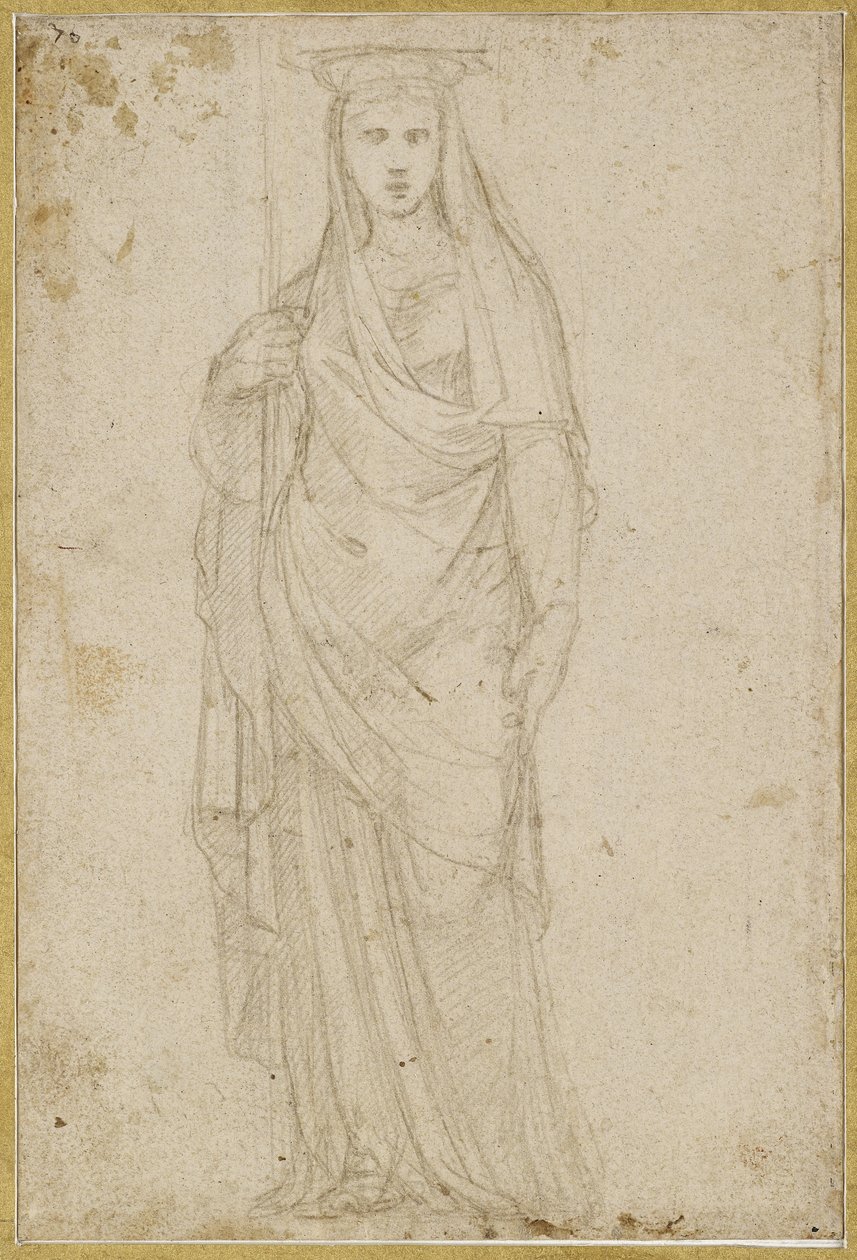 Recto: Karyatida, WA1965.47.5 (stříbrná kresba na světle kamenném preparátu na krémovém papíře) od Raffaello Sanzio Raphael