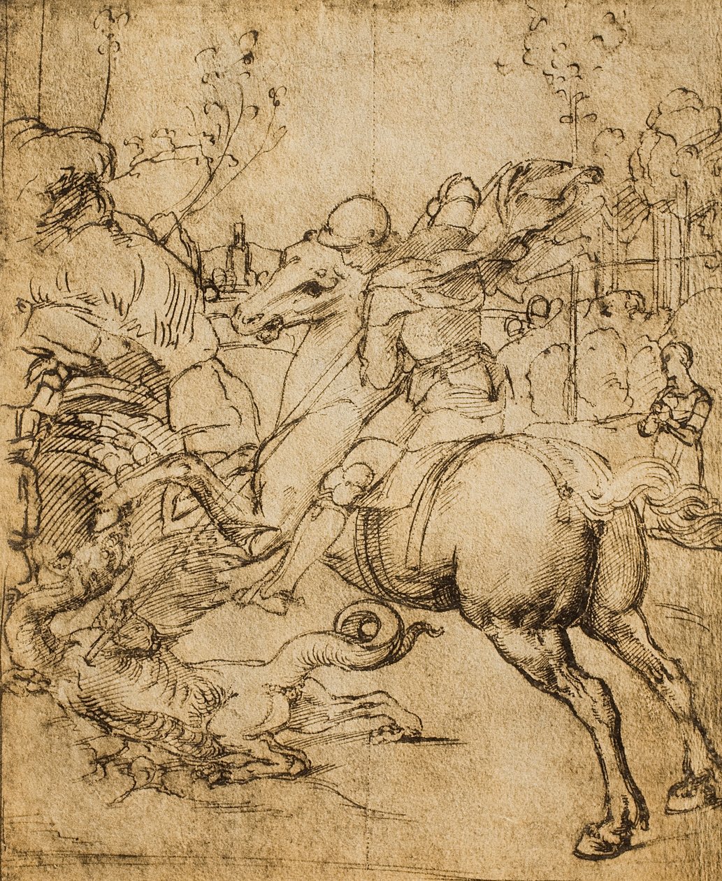 Svatý Jiří zabíjí draka; kresba od Raphaela. Gabinetto dei Disegni e delle Stampe, Galerie Uffizi, Florencie od Raffaello Sanzio Raphael